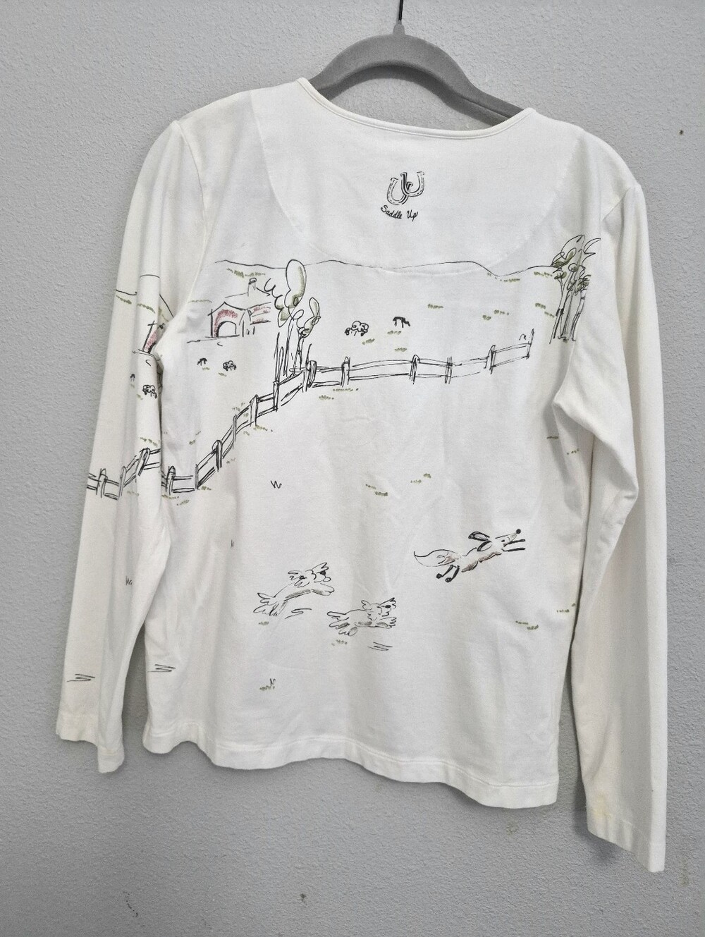 Chico's Chat-tees Saddle Up Cotton Long Sleeve White Top Size 1 Or Medium - Picture 4 of 8